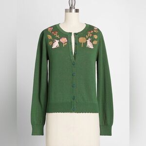 ModCloth x Princess Highway Green Cardigan with Embroidered Details